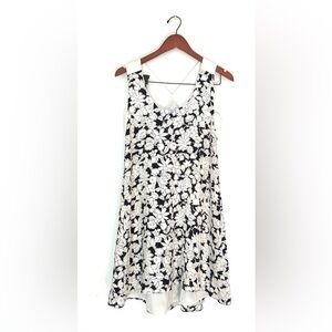 Club Monaco Silk Floral Cut Out Slip Dress White Black Sz 0 floral flower print